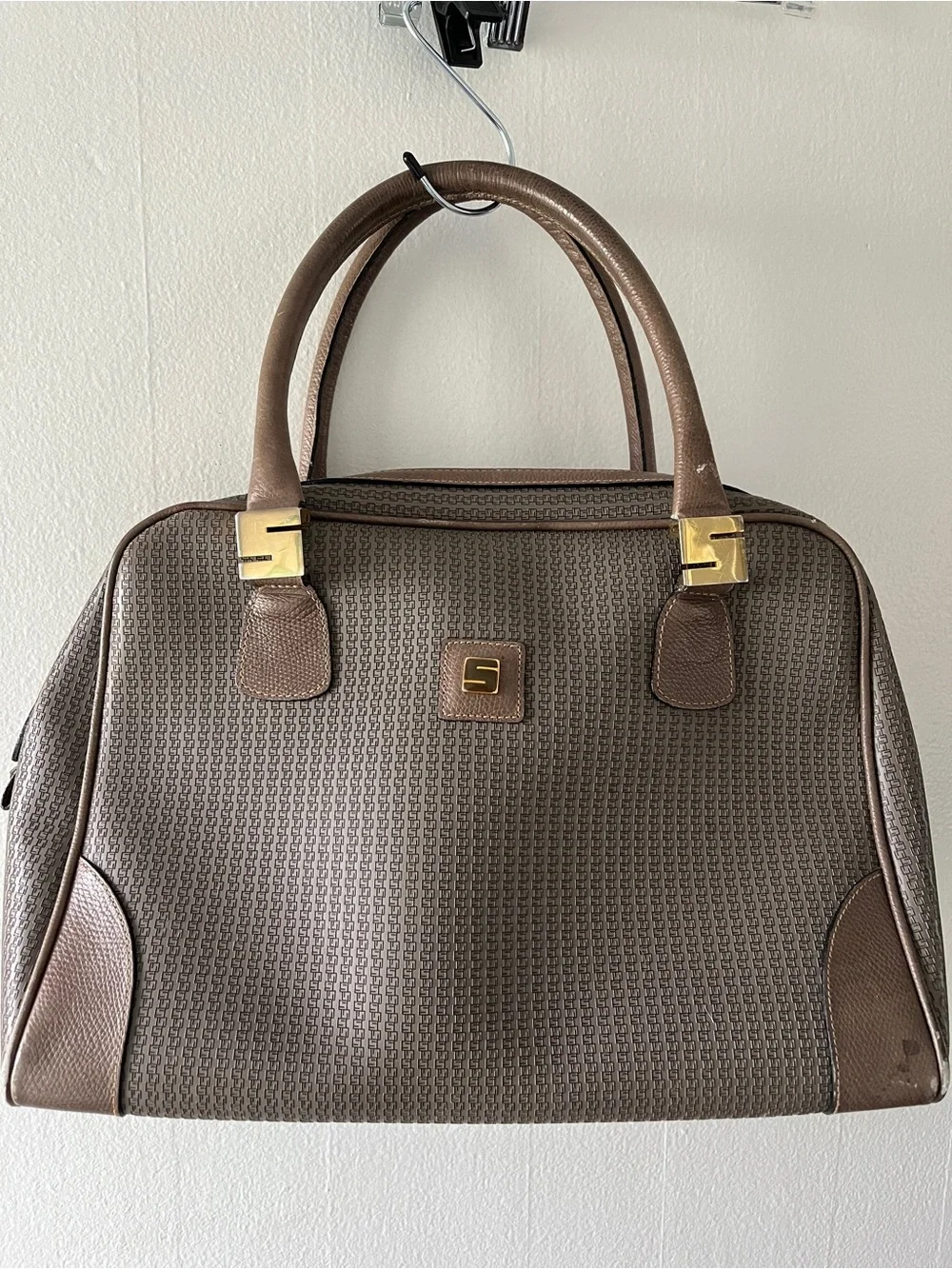 Stepan Made In Italy Structured Brown Satchel with Gold Accent Hardware